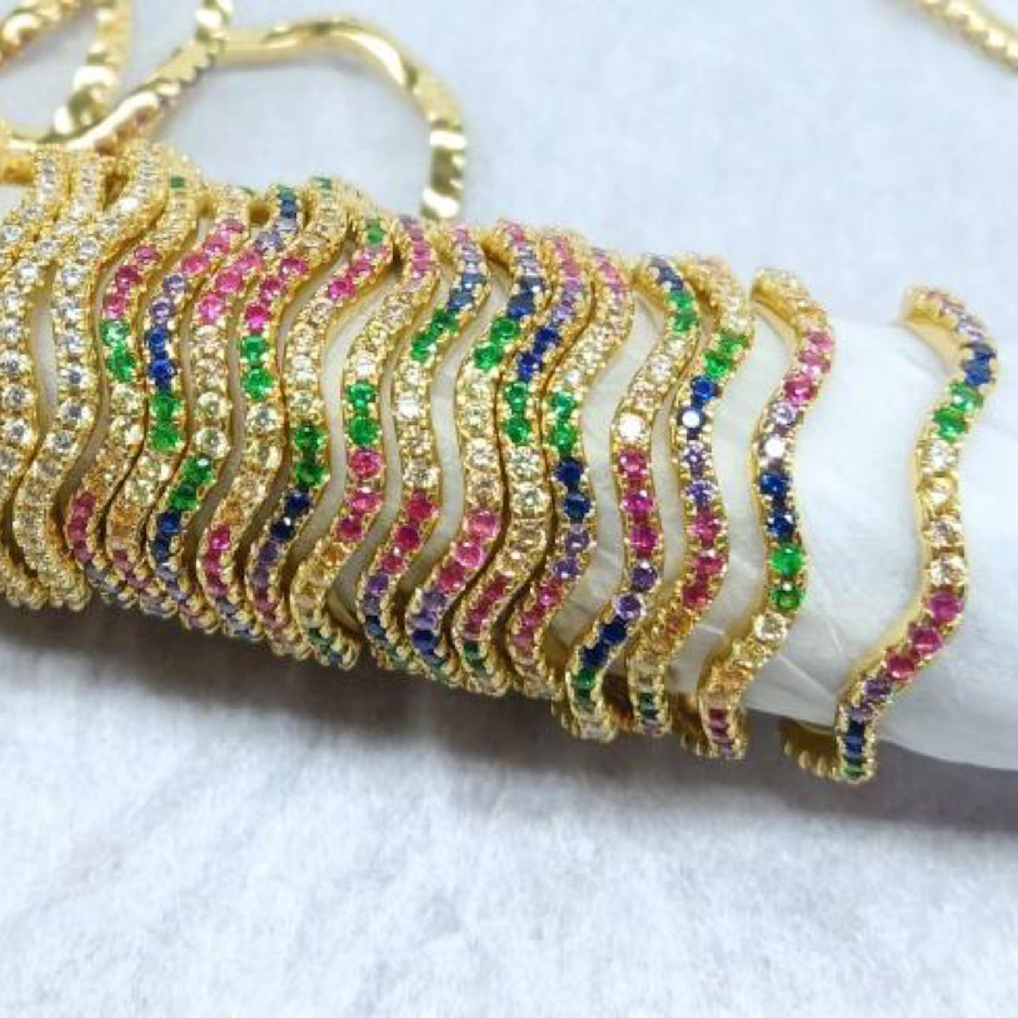 Rainbow Pave Wave Ring