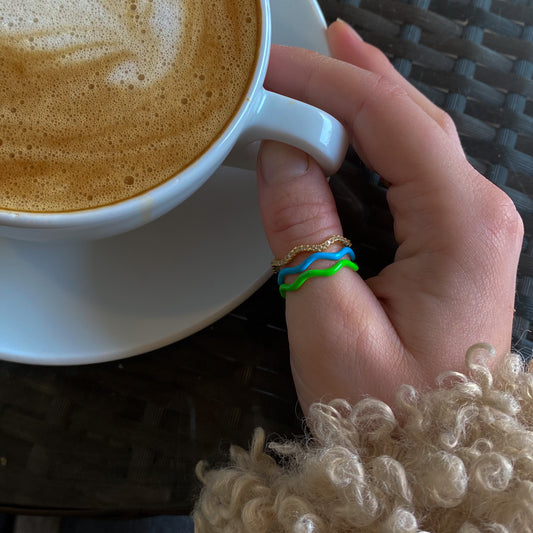 Green Enamel Wave Ring