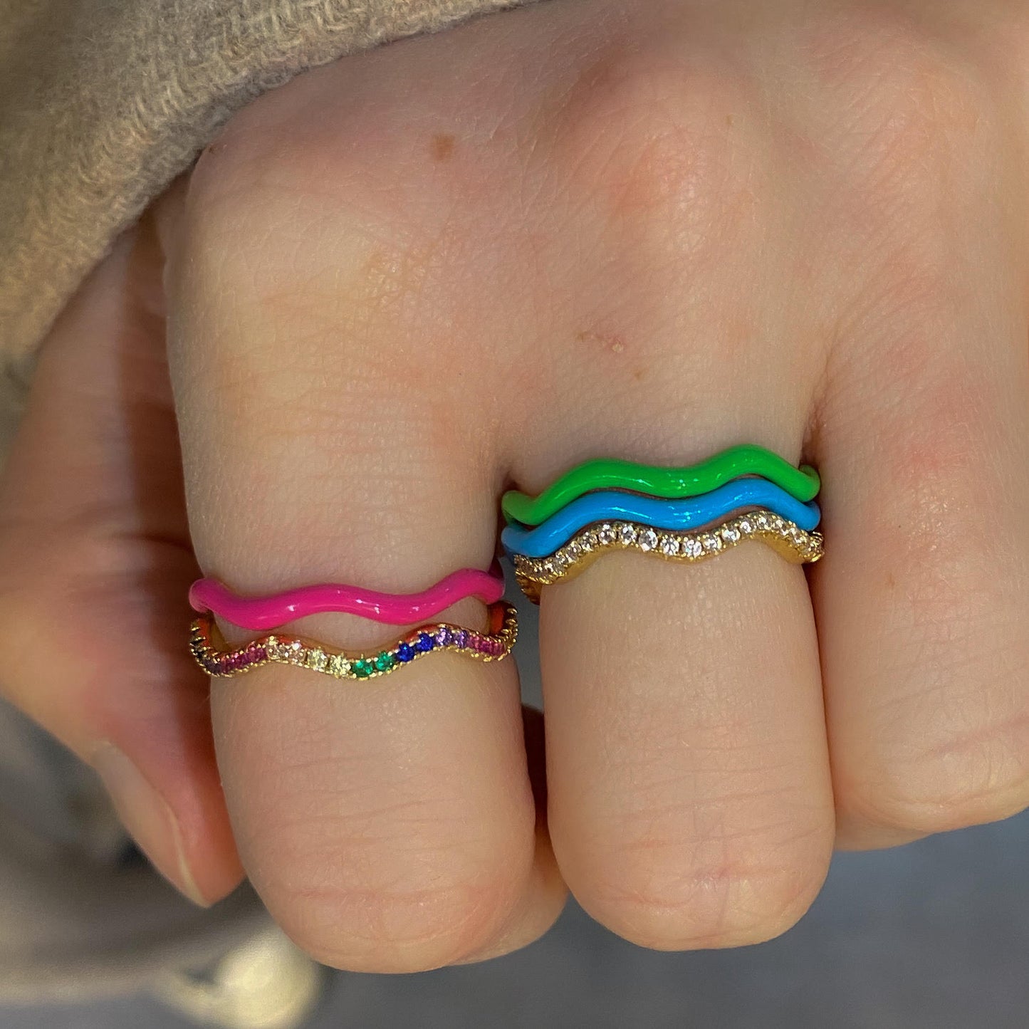 Green Enamel Wave Ring