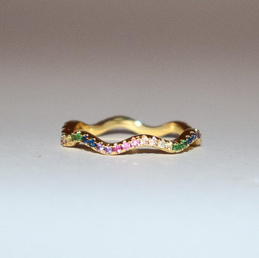 Rainbow Pave Wave Ring