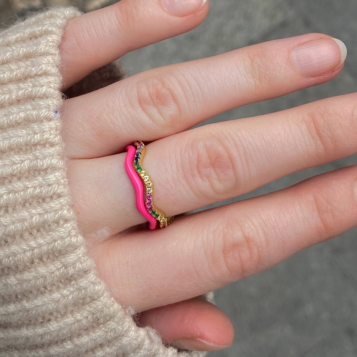 Pink Enamel Wave Ring